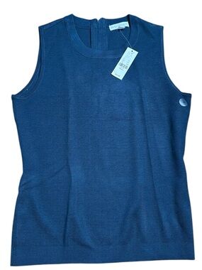 New York & Company Small Sleeveless Deep Navy Blue Knit Top Blouse Zip Accent